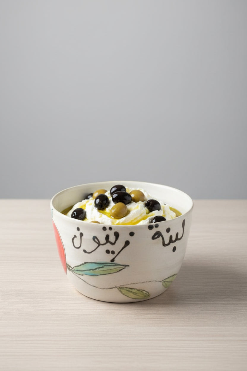Hand-Painted 'Levantine Breakfast Essentials' Calligraphy Ceramic Bowl