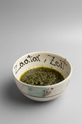 Hand-Painted 'Zaatar , Zeit' Inscribed Ceramic Dipping Bowl