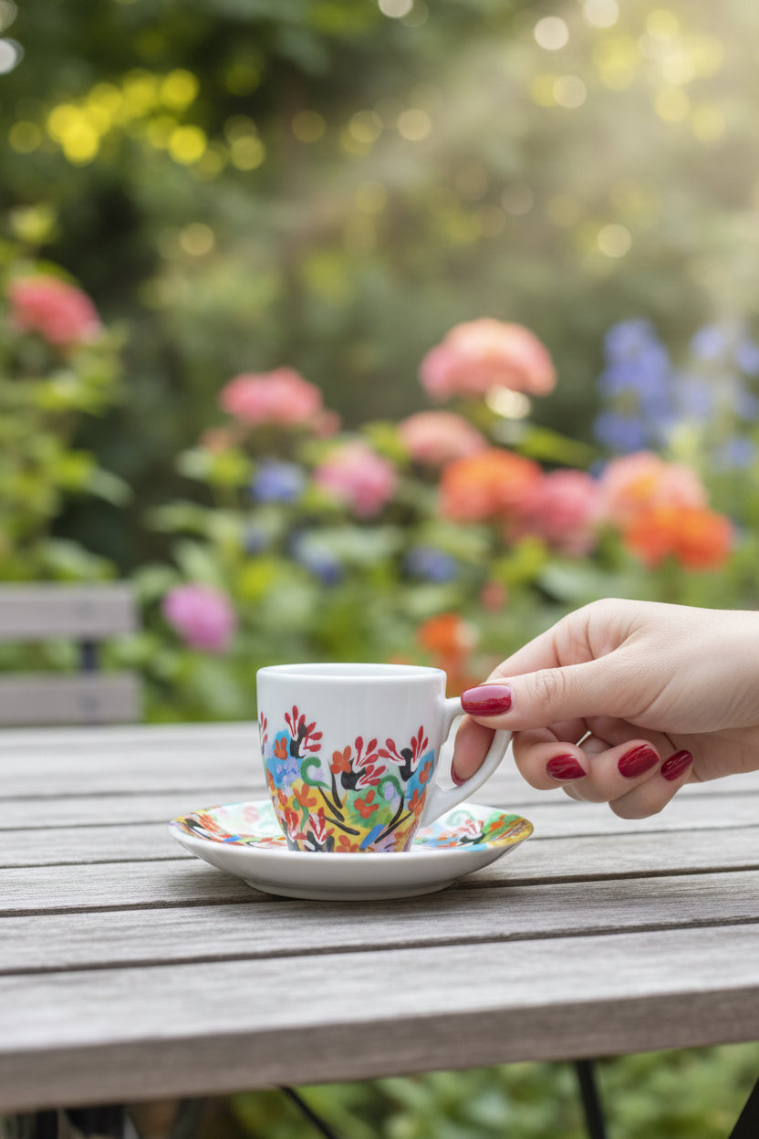 Hand-Painted Vibrant Floral Espresso Cup