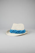 Handmade Straw Fedora Hat – Royal Blue Macramé Braided Band