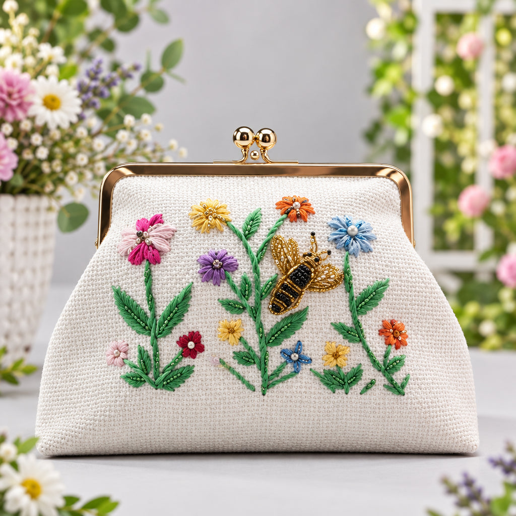 Handmade Floral Embroidered Clutch Bag