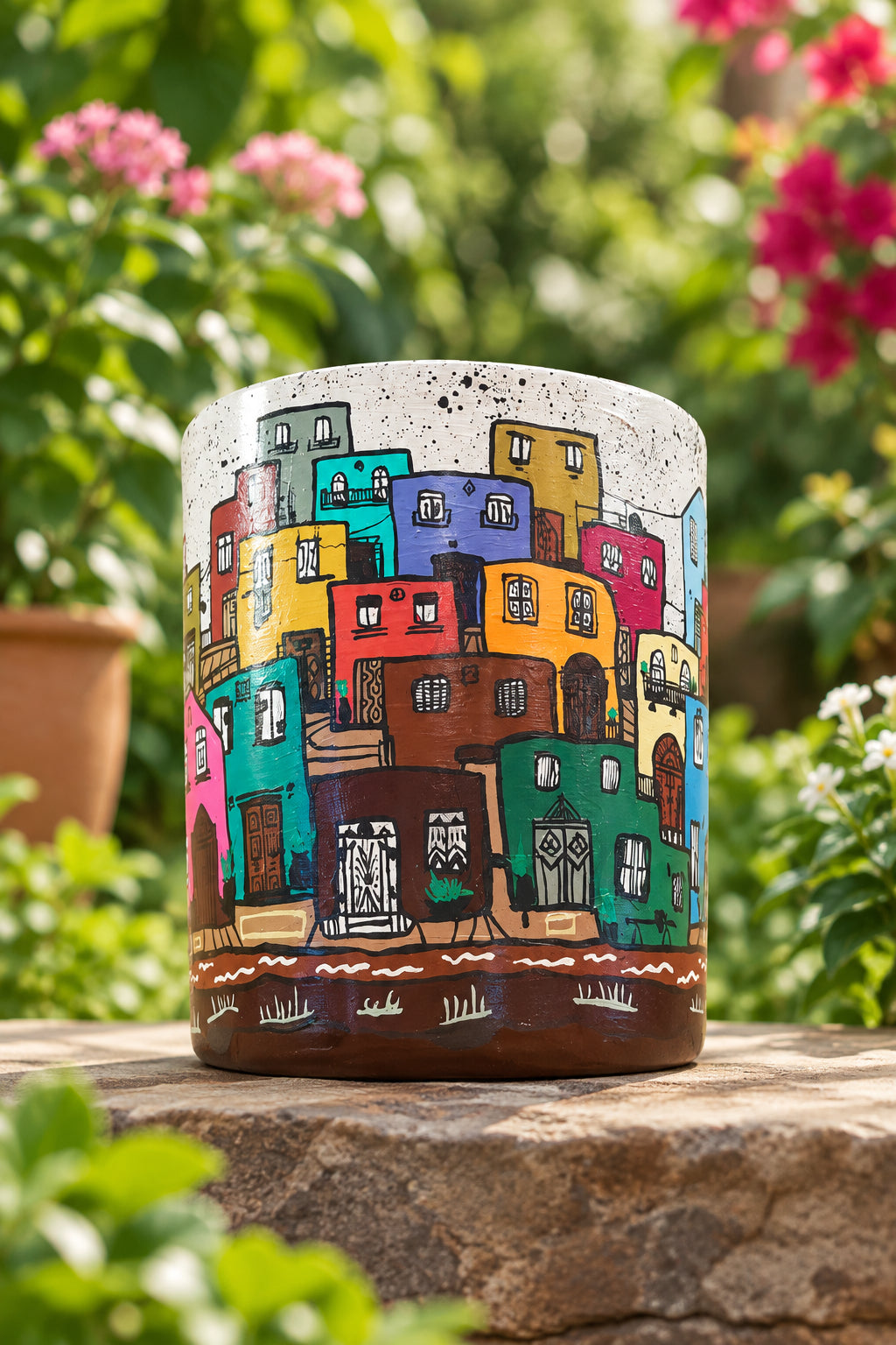 Hand-Painted Lebanese Village Flower Vase