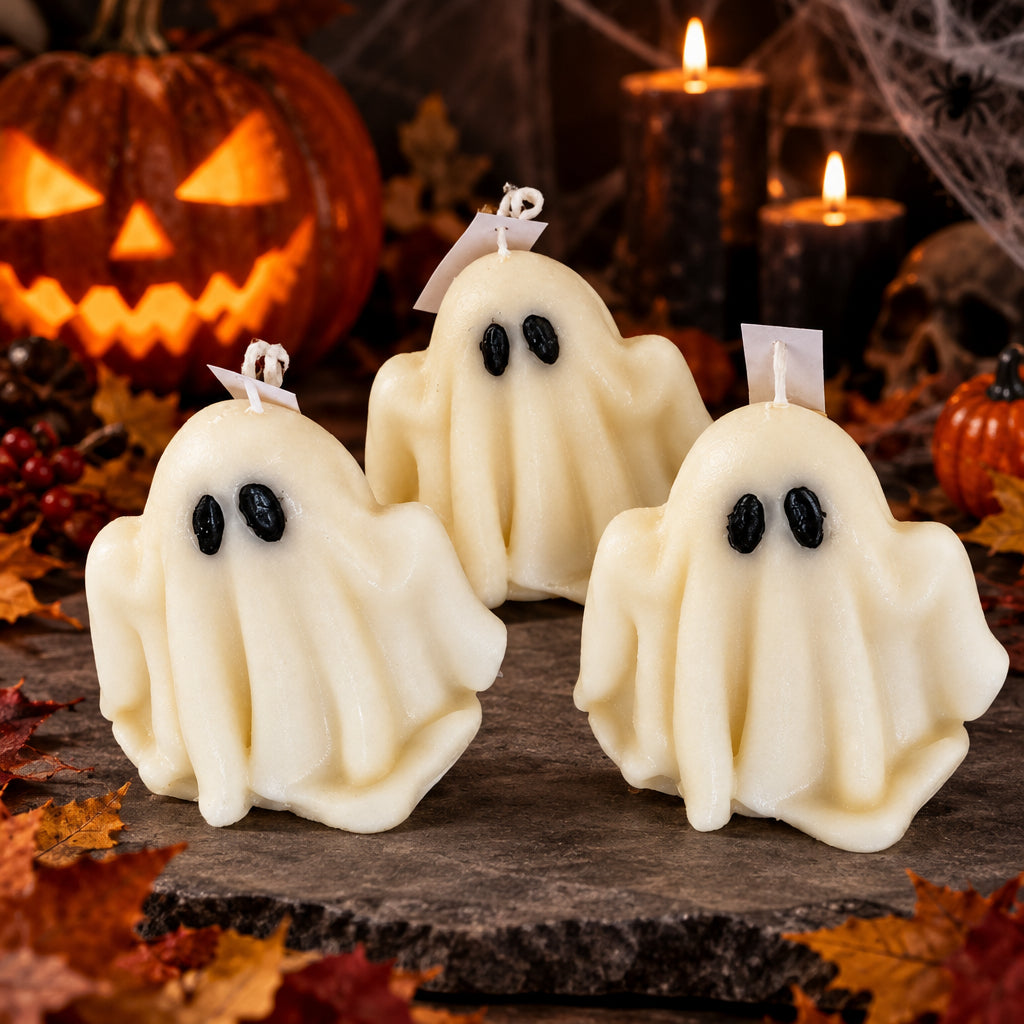 Handmade Halloween Ghost Candle Set