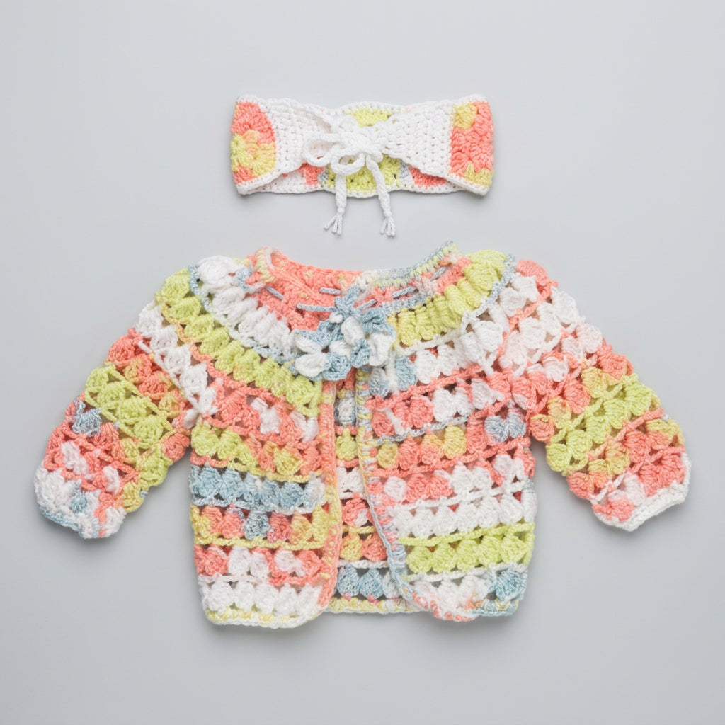 Handmade Crochet Toddler Cardigan & Headband Set (2-3 Years)- the wool edit