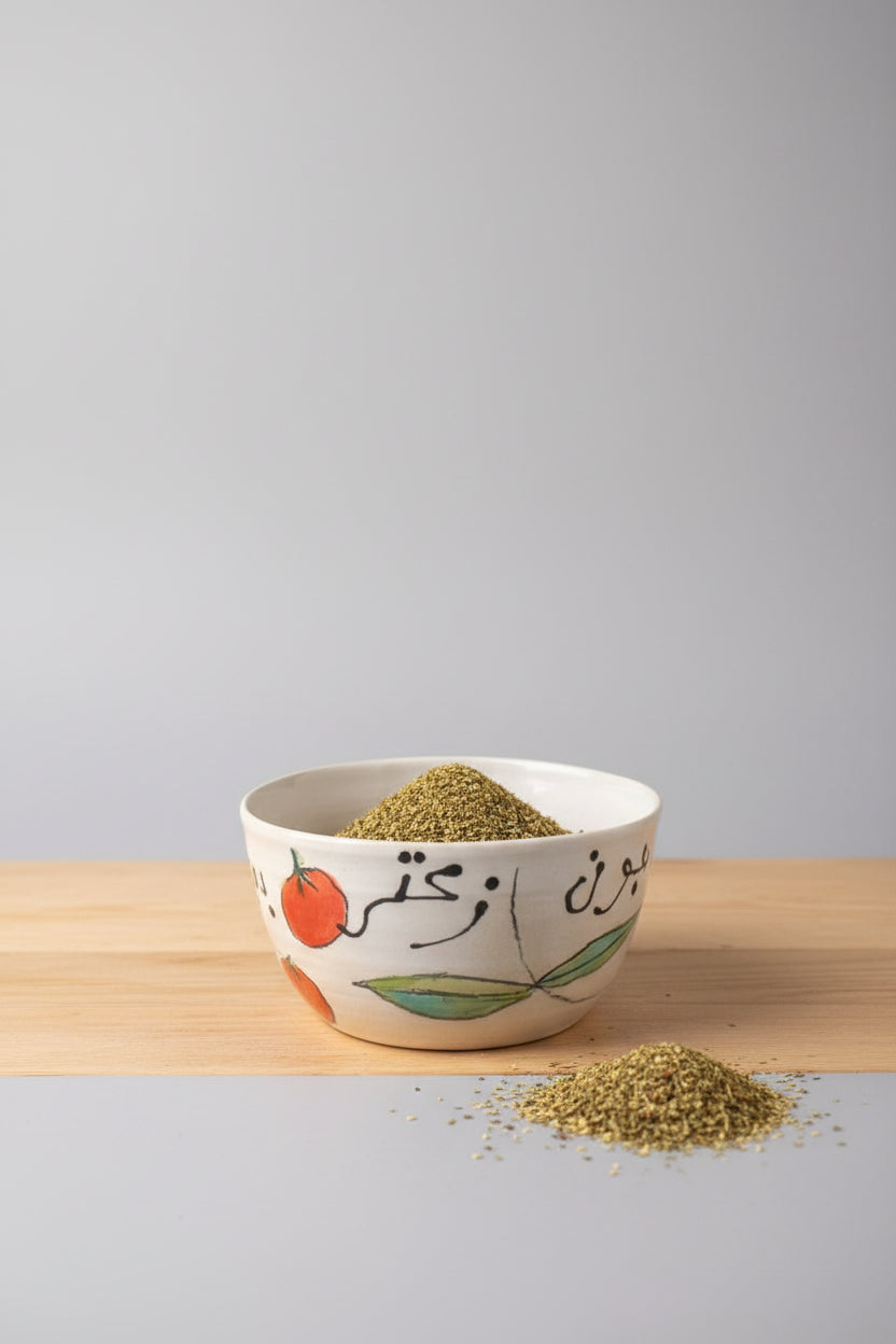 Hand-Painted 'Levantine Breakfast Essentials' Calligraphy Ceramic Bowl
