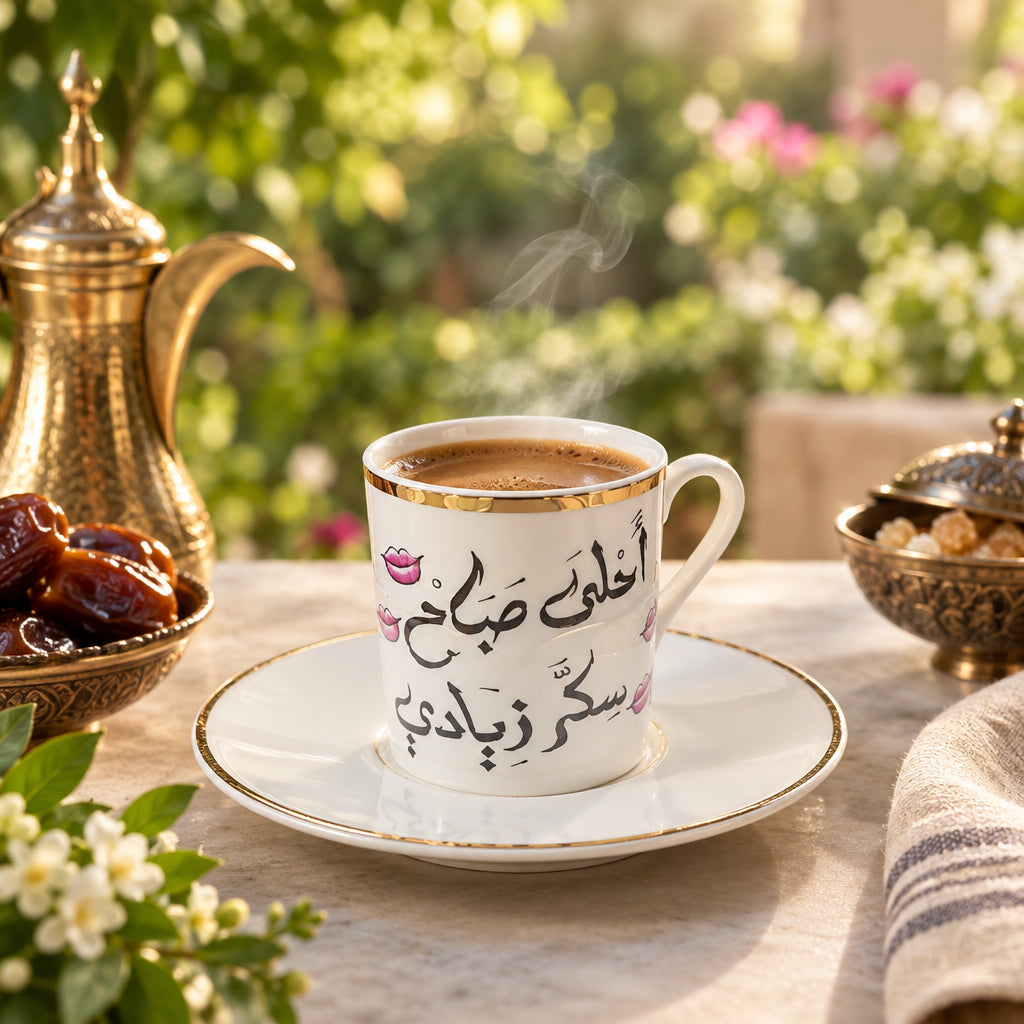 Hand-Painted Ceramic Coffee Cup & Saucer Set with 18K Gold